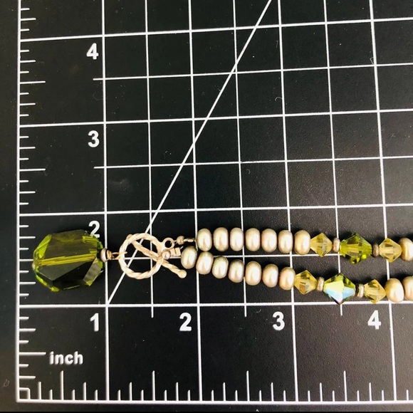 🔥 Vintage Deco Green Crystal Pendant Pearl Necklace 💚 - Picture 8 of 13